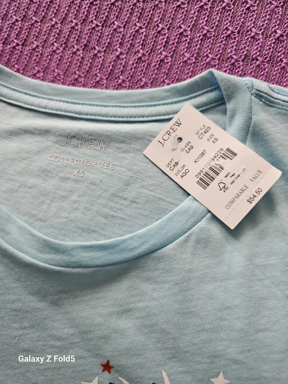 J. Crew Light Blue Graphic Dog Tee with Red, White & Blue Accents Size XS